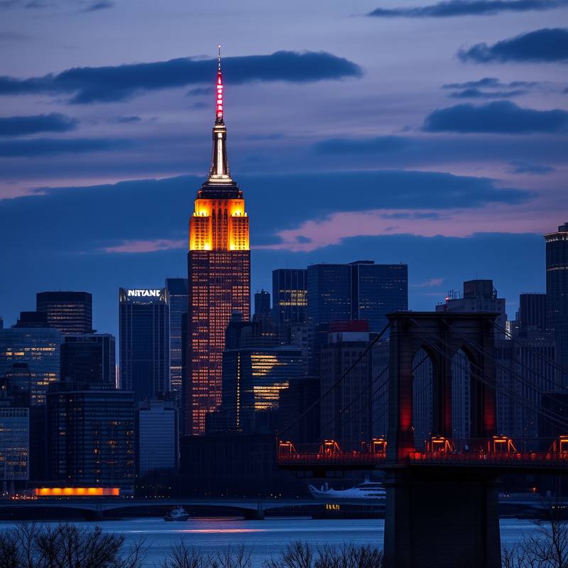 El skyline de Nueva York, Estados Unidos, con el Empire State Building y el puente de Brooklyn visibles.